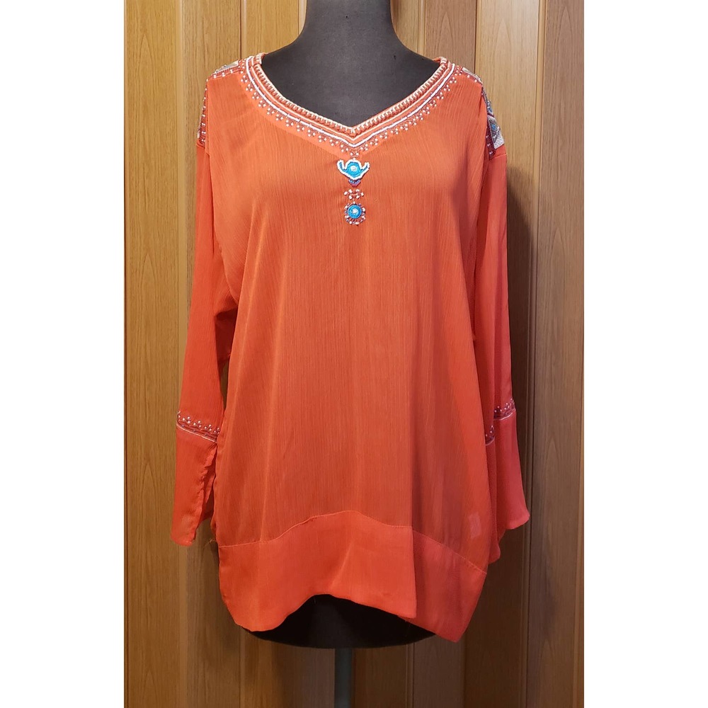 Harper size small orange long sleeve mesh blouse
